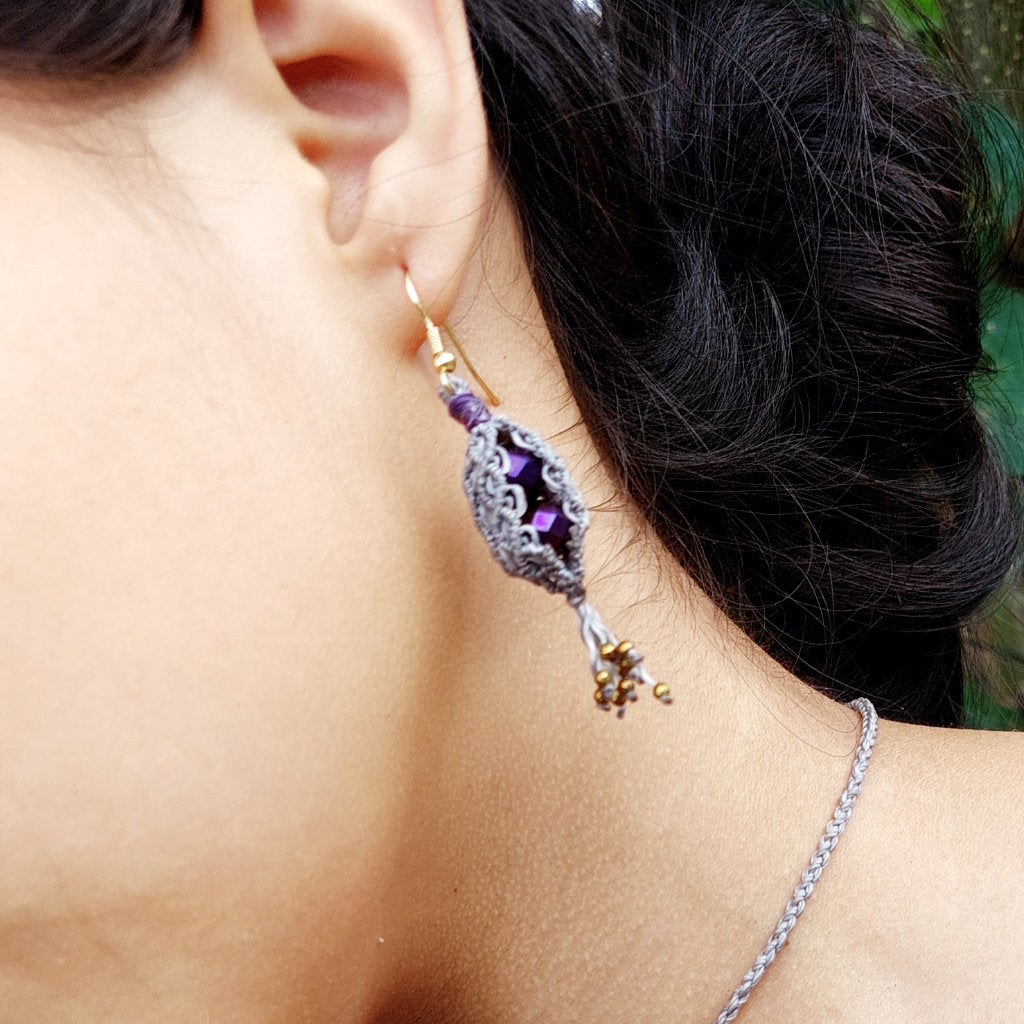 Pendientes de macramé colección Stone en acero inoxidable style 2